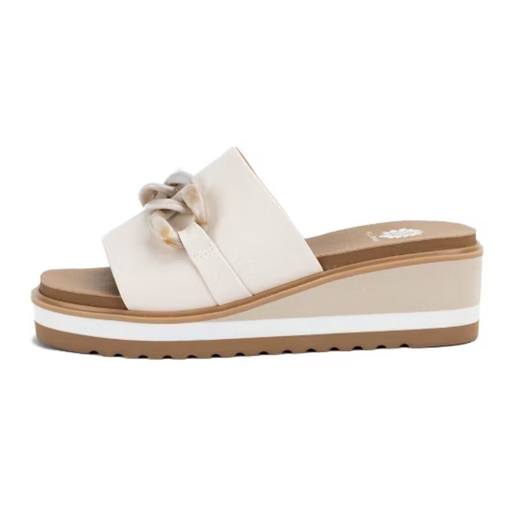 Yellow Box Womens Alora Wedge Slide Sandals US 7 M White Tan Vegan Leather NWOB - Picture 3 of 14